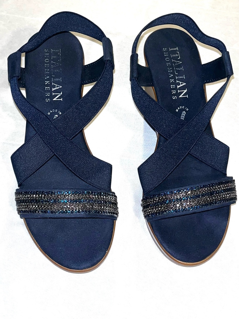 Italian Shoemakers preppy Rhinestone Wedge Sandals Strappy Glam Made in Italy